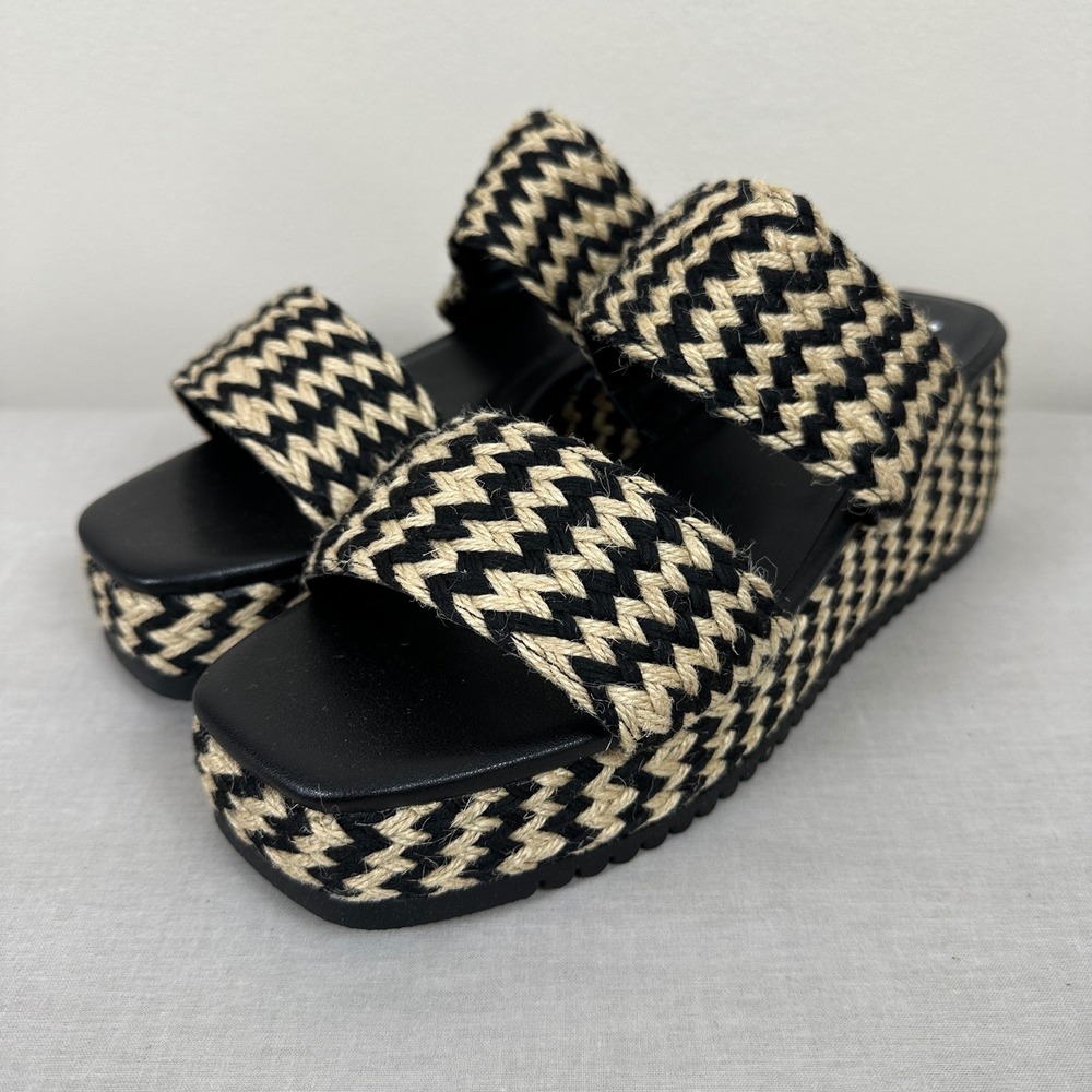 Sonoma Women's 9 Edina Platform Slide Sandals Black Chevron Ortholite Eco NEW